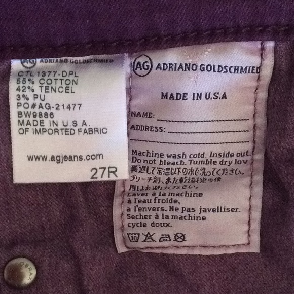 AG Maroon Burgundy “The Stevie Ankle” Slim Straight Jean 27 - Picture 6 of 7